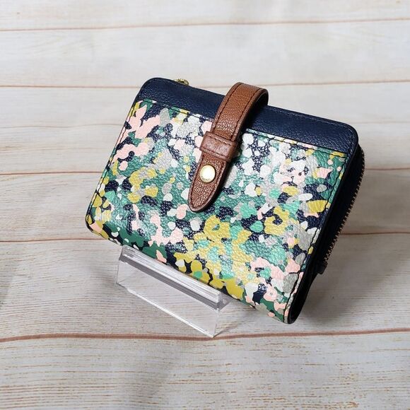 Fossil Fiona Speckle Floral Multifunction Leather Wallet Women's Unisex - Picture 1 of 16